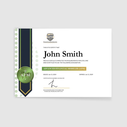 Certificate design with the title 'Certificate Submission for FMI'