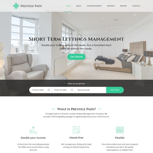 Airbnb design with the title 'Prestige Pads web site design'