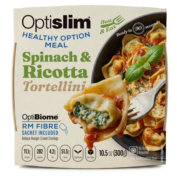 Pasta packaging with the title 'Optislim Healthy Option Meal Packaging Redesign'