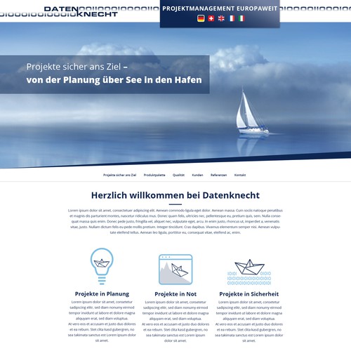 Blue website with the title 'Wordpress onepager'