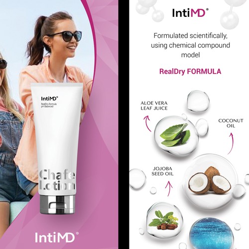 Lotion design with the title 'IntiMD Chafe Lotion Banner'