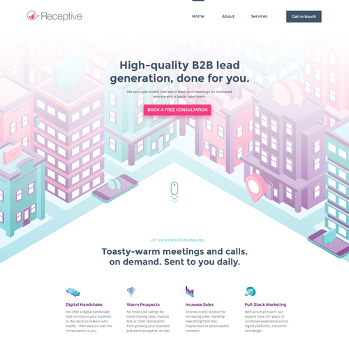 Isometric website with the title 'Website design for Lead Generation firm'