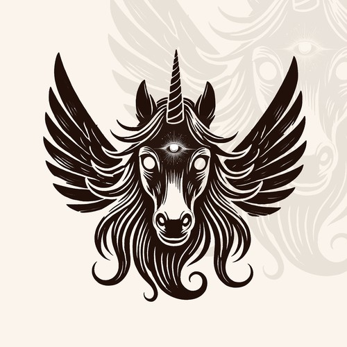 Weird design with the title 'A weird and iconic figurehead for the pirate ship Pegasus'