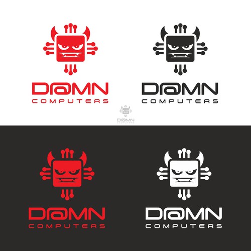 Mascot logo with the title 'Damn computer'