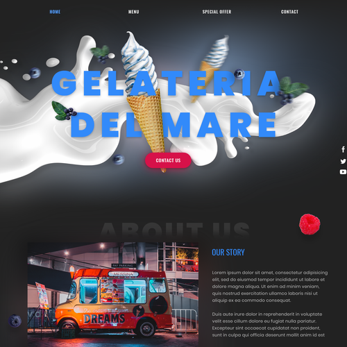 Black website with the title 'Black and neon concept for gelateria'
