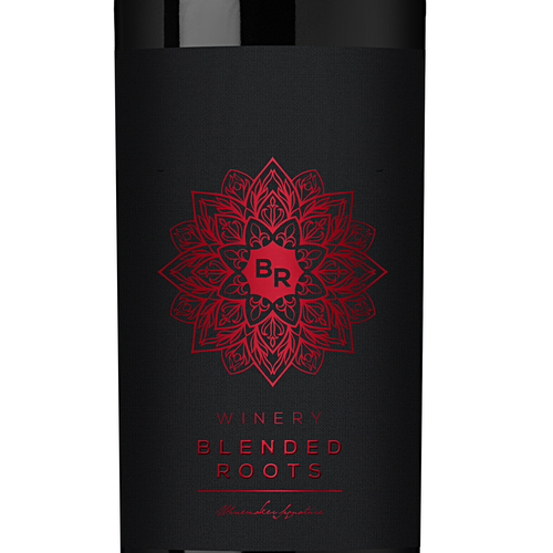 Photoshop label with the title 'Blended Roots Winery. '