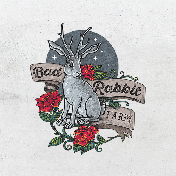 Stippling design with the title 'Traditional Tattoo inspired logo for Bad Rabbit Farm'