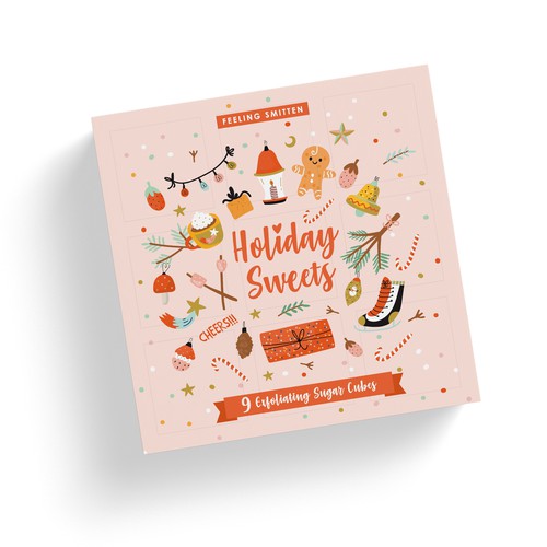 Christmas packaging with the title 'Sugar scrub cubes'