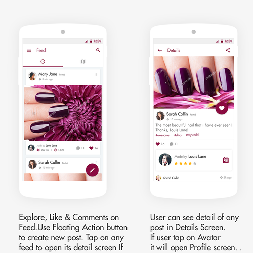 Feed design with the title 'Beauty Android App'