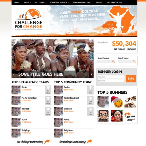 Orange website with the title 'Challenge For Change  needs a new website design'
