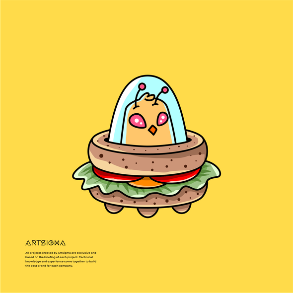 Chicken design with the title 'UFO - BURGER & CHICKEN'