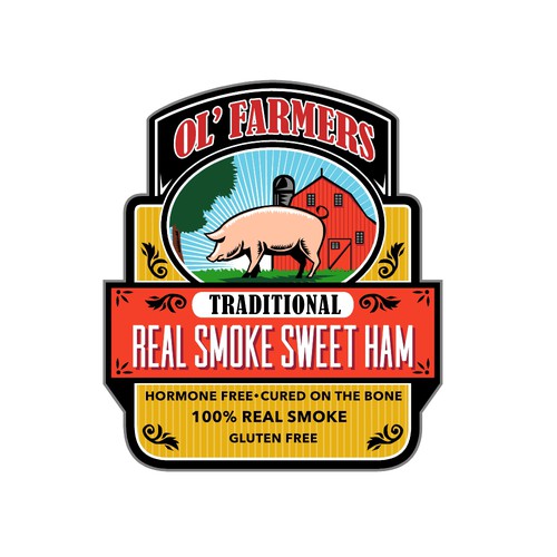 Farm label with the title 'Ol' Farmers'