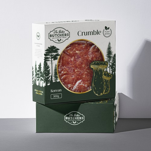 Vegan food packaging with the title 'Plant based crumble packaging'
