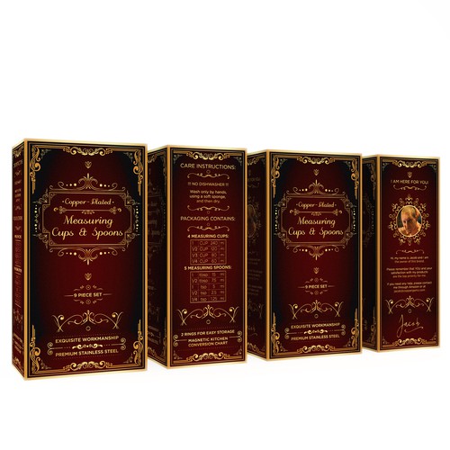 Gift box design with the title 'Eye-Catching Packaging For a Luxurious Copper Set.'