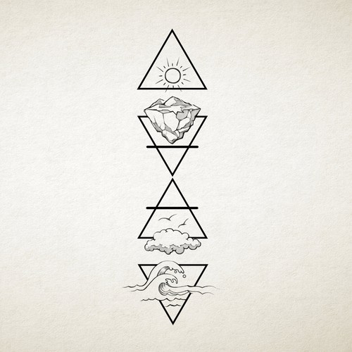 One-color design with the title 'Four Elements Tattoo'