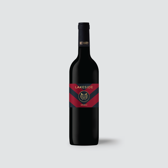 Red wine label with the title 'Lakeside Shiraz Wine Label'