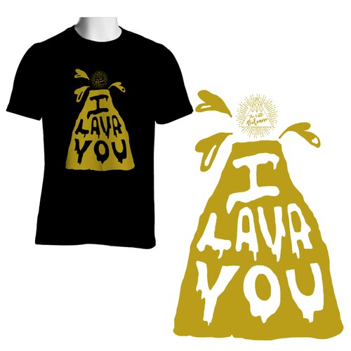 Volcano design with the title 'T-shirt with the melting word "I Lava You"'