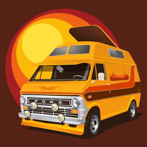 Detailed illustration with the title 'Retro van illustration '