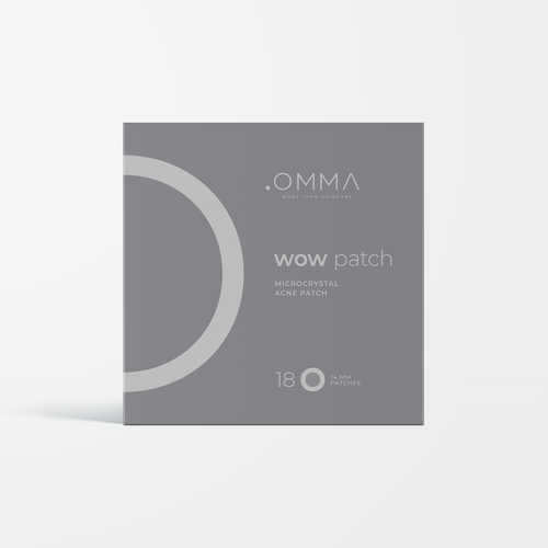 Display packaging with the title 'OMMA Acne Patch'