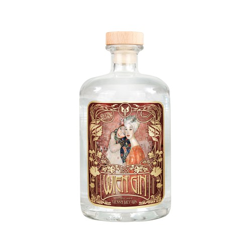 Art Nouveau design with the title 'Winning Design - Gin Label '
