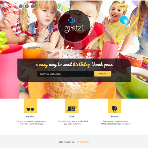 Coming soon design with the title 'Gratzi Landing page'