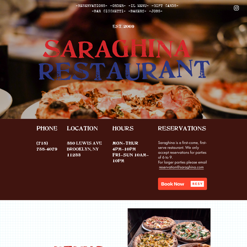 Hospitality design with the title 'Saraghina Restaurant & Bakery'