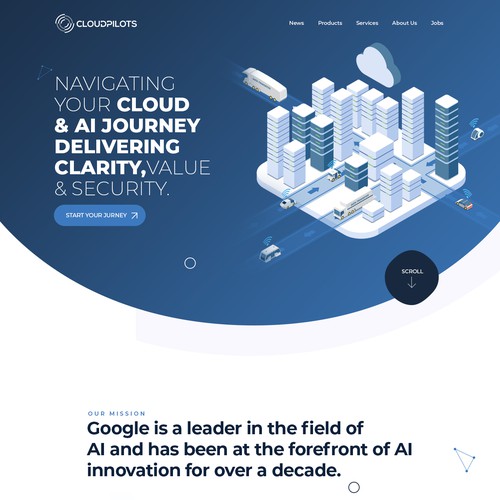 Illustration website with the title 'Redesigning CLOUDPILOTS as an holistic partner for cloud adoption and transformation'