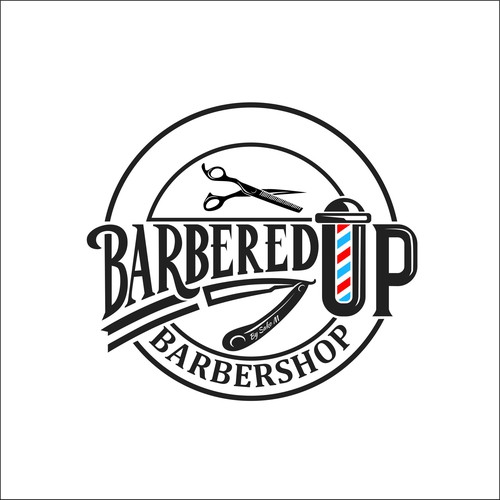 Mixed media design with the title 'BARBERED UP BARBERSHOP'