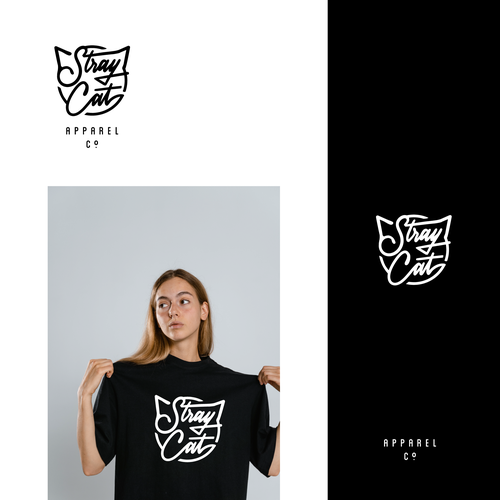 Beautiful logo with the title 'Hand Lettering Logo For Stray Cat Apparel Co.'
