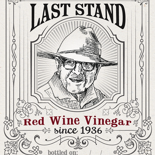 Red wine label with the title 'Pappo's Last Stand - Vinegar Label'