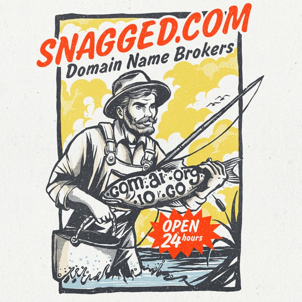 Fishing hook design with the title 'Vintage T-Shirt Design for Snagged.com'
