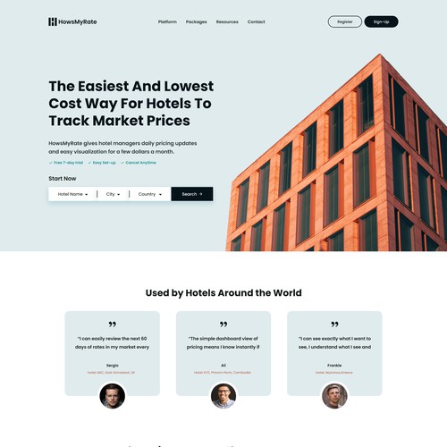 Hotel website with the title 'howsmyrate Website design'