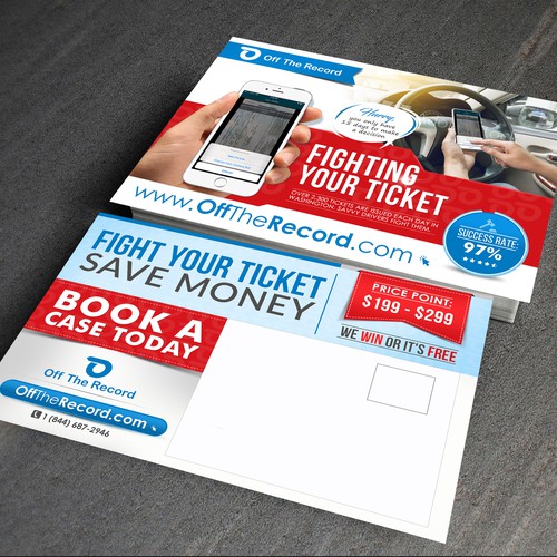 Ticket design with the title 'Creative post card concept for OffTheRecord.com'