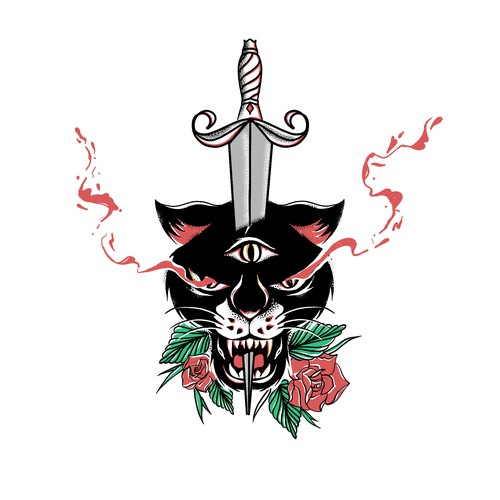 Panther design with the title 'Creative Panther with Third eye  Tattoo style art'