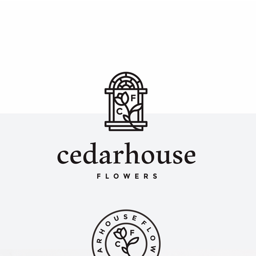 Window design with the title 'Cedarhouse Flowers'