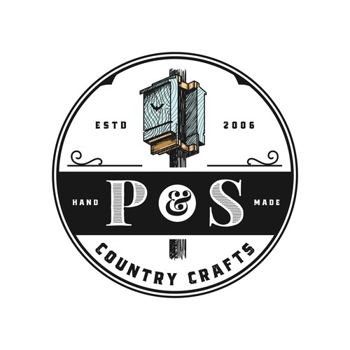 Wood logo with the title 'P&S Country Crafts'