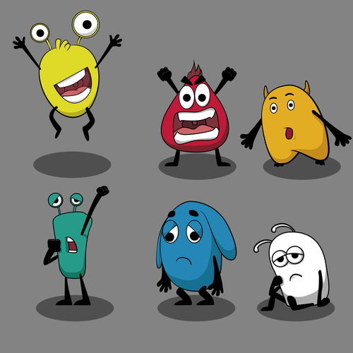 Hungry design with the title 'Characters with different emotions'