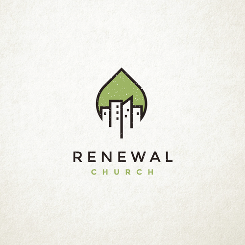 Skyline design with the title 'Renewal Church'