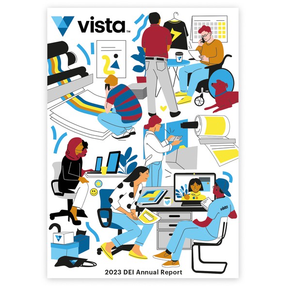 Report design with the title 'Illustration for vista annual report'