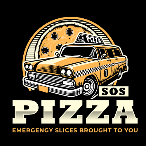 Taxi logo with the title 'SOS Pizza'