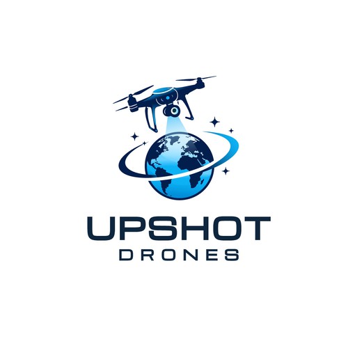 World map logo with the title 'UpShot Drones'
