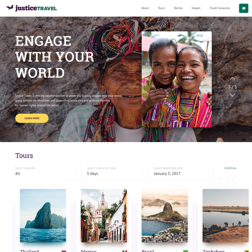 Tourism website with the title 'Justice Travel'