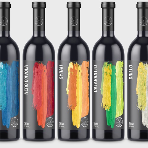 Colorful label with the title 'Minimal bold wine label range'