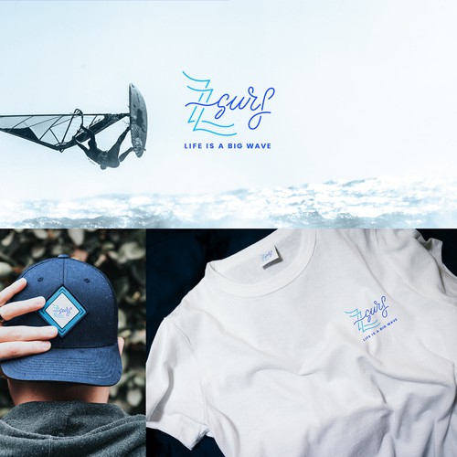 Sky blue logo with the title 'ZZsurf logo proposal'