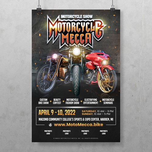 Motor design with the title 'Motorcycle Mecca'