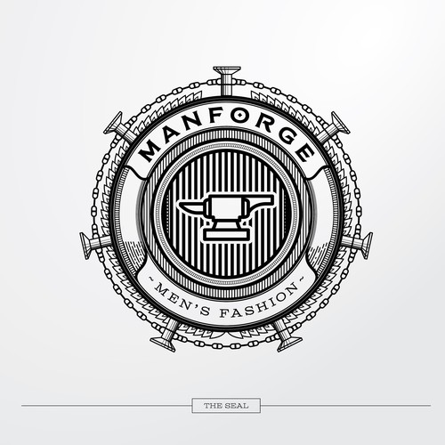 Seal design with the title 'A bold logo for men's fashion company'