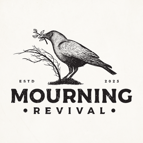 Crow logo with the title 'Logo design for Mourning Revival'