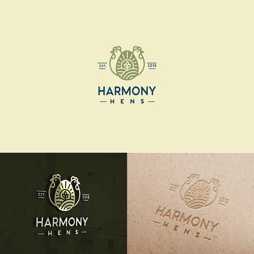 Grocery logo with the title 'harmony hens'