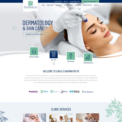 Skin care design with the title 'Website redesign for Medical and cosmetic dermatology clinic'