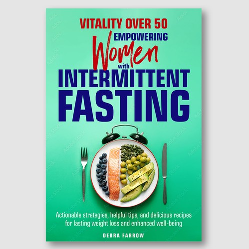 Weight-loss book cover with the title 'Fasting & Wellness Cover – Clock Plate & Green Energy'